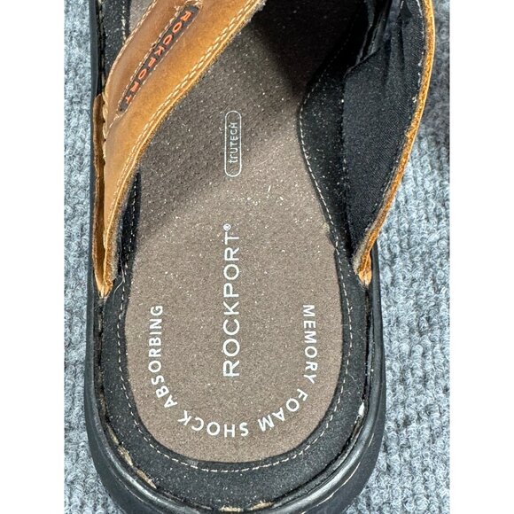 Rockport Mens 9.5W Brown Leather Memory Foam Slide Sandals - Picture 3 of 16